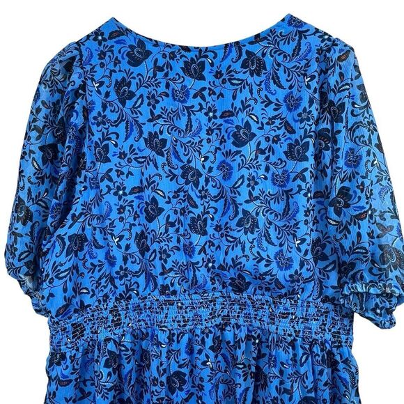 Old Navy Blue Chiffon Midi Tiered Ruffle Midi Dress Size XL Floral - Picture 12 of 16